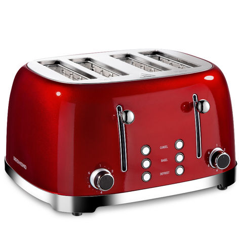 4 Slice Best Rated Prime Retro Bagel Red Toaster with 6 Bread