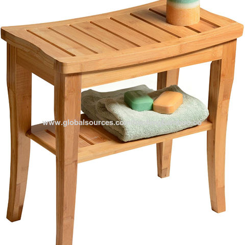 Buy Wholesale China Bamboo Shower Bench With Shelf,2-tier Bathroom And ...