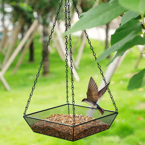 6.7'' × 6.7'' Wild Bird Feeders Great for Attracting Birds 2 PCS Merkisa Bird Feeder Tray Platform Metal Mesh Seed Tray with Durable Chains