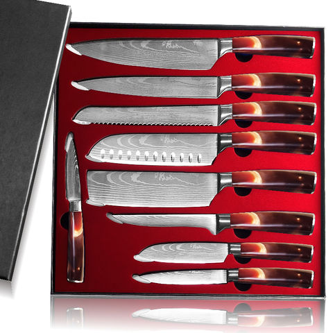  Knife Set, 9 PCS Japanese Kitchen Knife Sets Damascus Steel  Cleaver Santoku Knives Chef Utility Cooking Tools Red Resin Kitchen Knife  Set (Color : 9PCS): Home & Kitchen