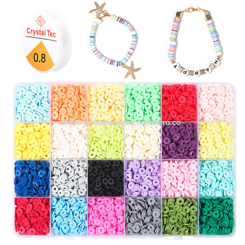 4000pcs Perles d'argile pour bijoux Bracelet Kit de fabrication 6mm 24  couleurs polymère plat