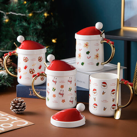 Taza de café de cerámica personalizada Nordic Cartoon Navidad serie porcelana taza de café con tapa cuchara