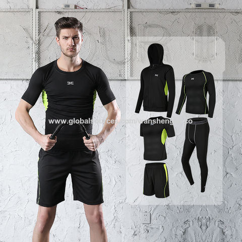 Mens Athletic Workout Sets Gym Compression Fitness Long Sleeve T-shirt and Pants