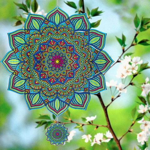 Décoration du jardin,3D coloré Mandala motif géométrique rotatif vent  carillon pendentif suspendu métal spirale vent - Type 7