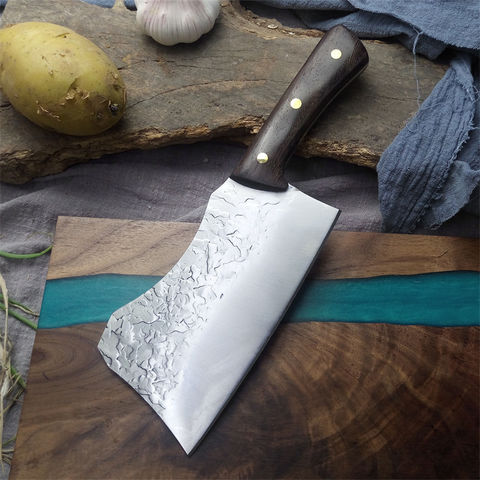 Full Tang Butcher Knife Handmade Forged Steel Wood Handle Chef Cleaver Beef  Cut