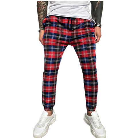 red and black plaid joggers mens