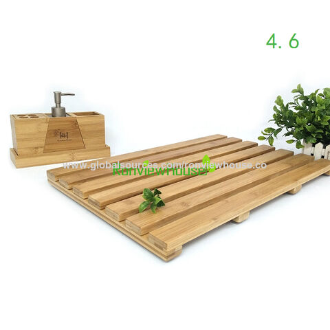 Tapete de Banho de Bambu Ultra Durável, Drenagem Rápida e Superfície Antiderrapante, 3,5cm de Espessura para Chuveiros e Spas - Direto da Fábrica
