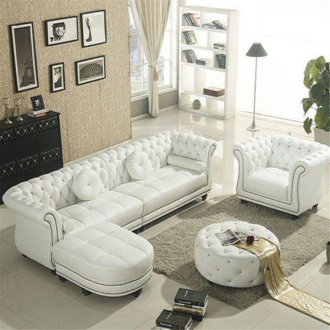 Hot Modern White Leather Sofa Set, White Leather Living Room Furniture Sets