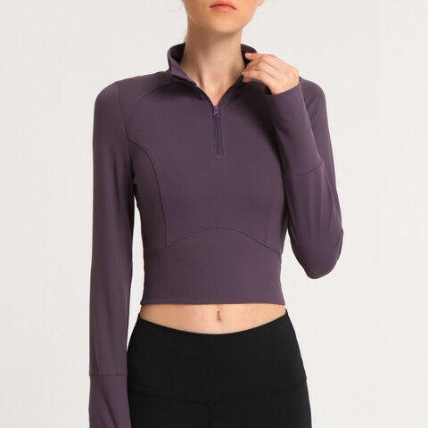 Activewear Vendor Gym Apparel Solid Color Long Sleeve Crop Top