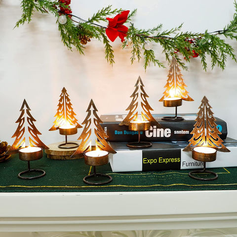 Velas de temporada, Portavelas de té, Decoraciones navideñas Árbol de Navidad de metal Portavelas de mesa for sale at factory direct price