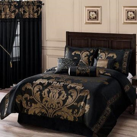 Jacquard Fl Comforter Set Bed In A, Black And Gold Duvet Cover Sets