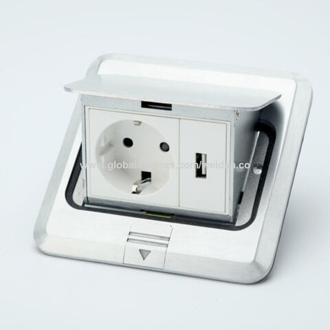 Soquete de piso térreo Bounce-up, tomada Euro alemã com tomada USB 1x, placa facial de alumínio
