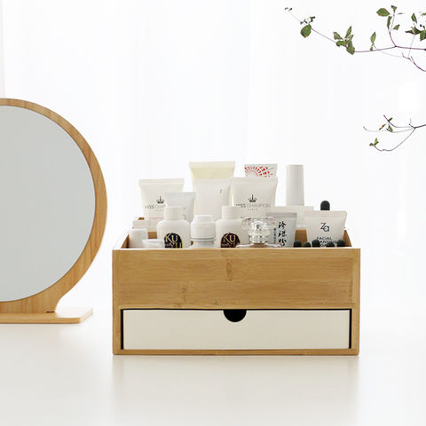 Compre Caja Organizadora De Maquillaje De Madera De Bambú, Caja De