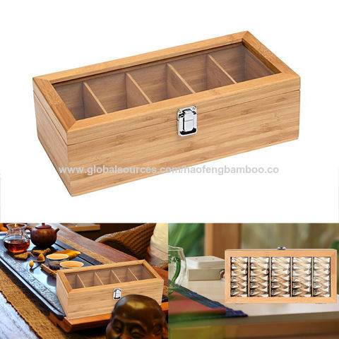 DERCLIVE Tea Bag Storage Box 5-Compartment Bamboo Organizer Box for Tea Bags 