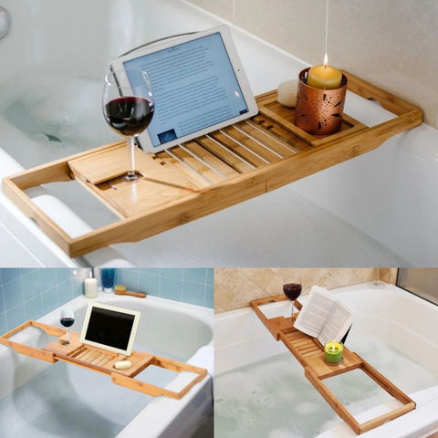  LEGENDARY-YES Estante de bambú para bañera de ducha, bandeja de  lectura, soporte extensible : Hogar y Cocina
