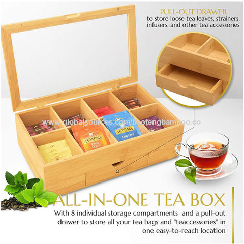 Bamboo 8 Tea Coffee Storage Box With, Loose Leaf Tea Storage Chest