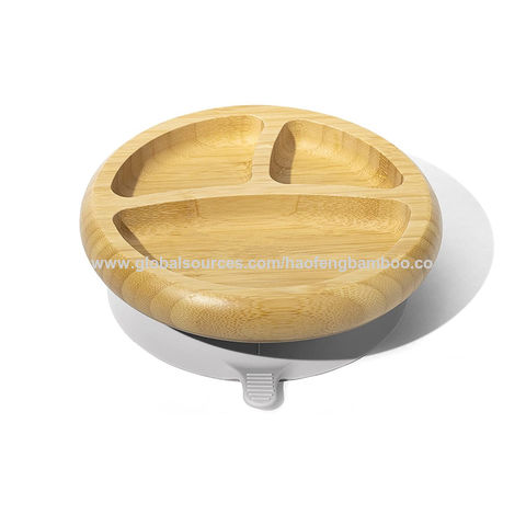 Plato de bambú para bebés con succión, cubiertos de bambú, platos de bambú para la estancia, platos de bambú para comer, cuencos de bambú