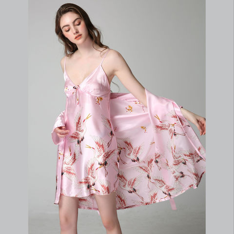 Wholesale Pink Color Fashion Pajamas Women Satin Ladies Sleepwear
