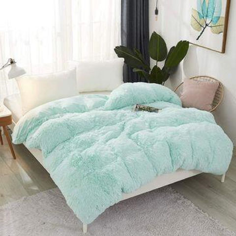 Long Plush Shaggy Comforter Set - White - Queen