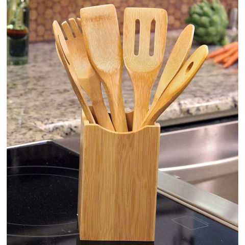 Wholesale 6pcs Bamboo Wood Kitchen Cooking Utensil Set with Holder