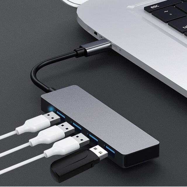Hub USB 4 en 1 de aleación de aluminio, tipo C USB 3.1, transmisión de alta velocidad, 4 puertos para múltiples dispositivos
