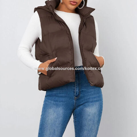 Outer Edge Women's Sleeveless Hooded Vest Coat Jacket Outwear Brown Sz L