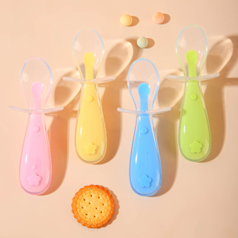Baby Meal Spoon Set Food Grade Silicone Sticky Spoon Children Sticky Spoon  Soup Spoon Fruit Color Silicone Training Spoon