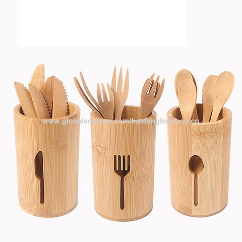 Set of 2 Bamboo Chopsticks Storage Kitchen Utensils Holder Caddy Organizer