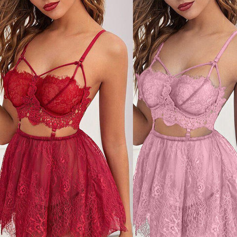 Cute Bow Lingerie Set for Women Sexy Solid Color Suspender Underwear Bra  And Panty Set Comfy Babydoll Neightwear, Pink, Small : : Clothing,  Shoes & Accessories