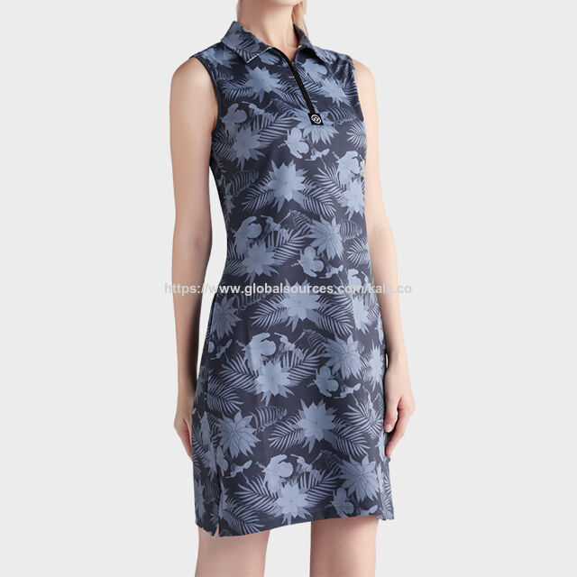 Damen Golfkleid mit individuellem Logo, Sublimationsdruck, figurbetont, ärmellos, Reißverschlusskragen, Freizeitkleid for sale at factory direct price