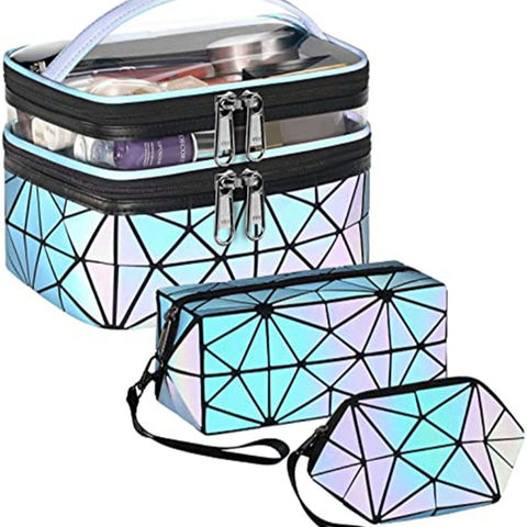 Buy China Wholesale Luminous Geometric Cosmetic Bags Travel Makeup Bag  Organizer Set Cosmetic Bags With Handles & Luminous Geometric Cosmetic Bags  $5.4