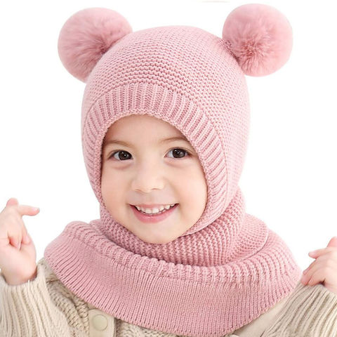 Baby Girls Boys Winter Hat Scarf Earflap Hood Scarves Caps Pink