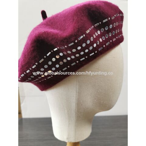 Beret With Studs Or Decorations 100%wool, Knitted Beret - China