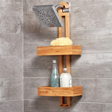 wholesale bamboo hanging shower caddy over