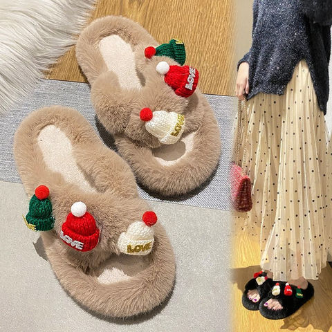 Buy Wholesale China Superstarer Red Christmas Hat Cute Fur Slippers ...