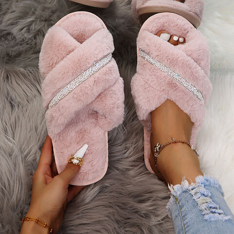 New Style Fur Slippers Women's Winter Warm Shoes Real Mink Fur Slippers  Household Casual Baotou Flat Shoes