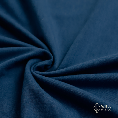 Navy blue organic cotton velours fabric. Solid dark blue fabric by 1/2 the  meter (50 cm).