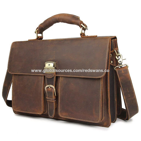 Mens Vintage Handmade Soft Leather Travel Office Briefcase Laptop Bag Satchel