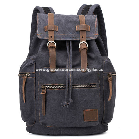 Custom Canvas leather university students Backpack Casual Bookbag ...