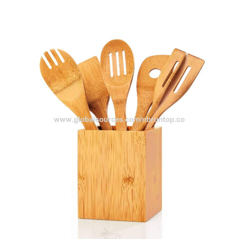 6Pcs Cooking Utensil Bamboo Spoons Spatula Cooking Cookware Kitchen Gadget Tools 