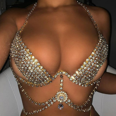 Crystal Rhinestone Bead Body Chain Harness Body Jewelry Bikini Bra