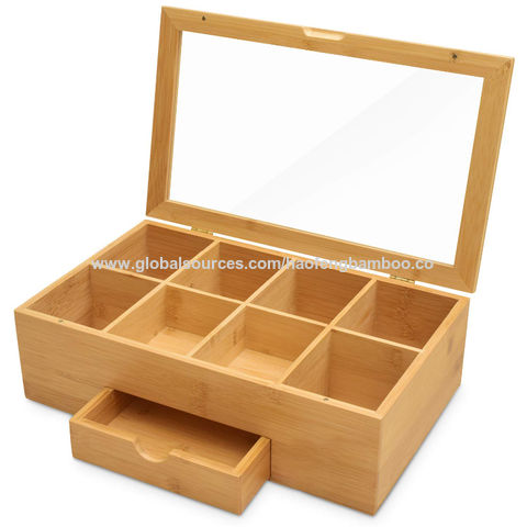 Details about   Tea Bag Organizer Bamboo Storage Box Holder 8 Sections Glass Display Chest 