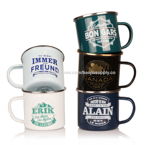 11 Oz. Personalized Enamel, Ceramic Porcelain Coffee Cup Mug With Engraved  Bamboo Lid 