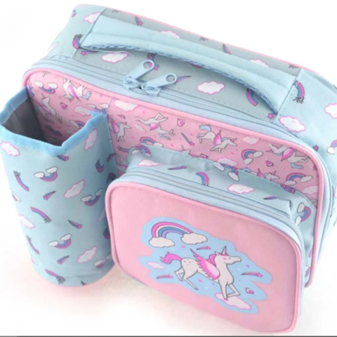 Children Travel Picnic Bag Insulated Tote Bag Lunch Box With Drink Bottle Holder 