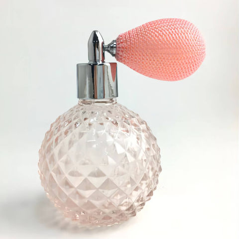 Perfume Glass Bottle With Air Bag, 100ml Embossed Pink Round