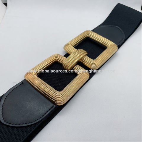 black elastic belt with gold buckle