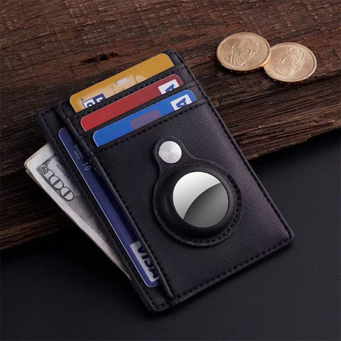 Portefeuille Airtag en cuir véritable avec porte-cartes de crédit,  porte-cartes Apple, RFID, fermeture éclair