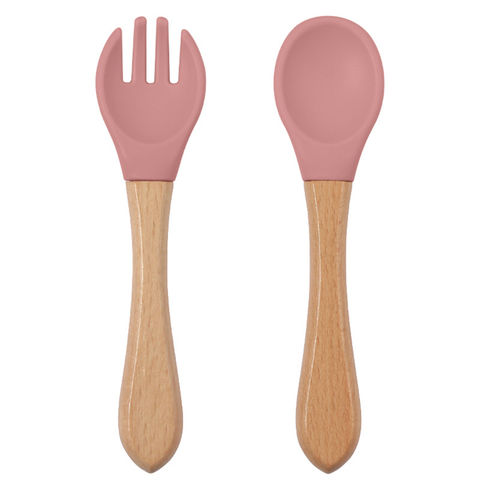 Cheap Baby Feeding Spoons with Wooden Handle Children's Cutlery Baby  Utensils Soild Feeding Soft Silicone Tableware for Kids Infants