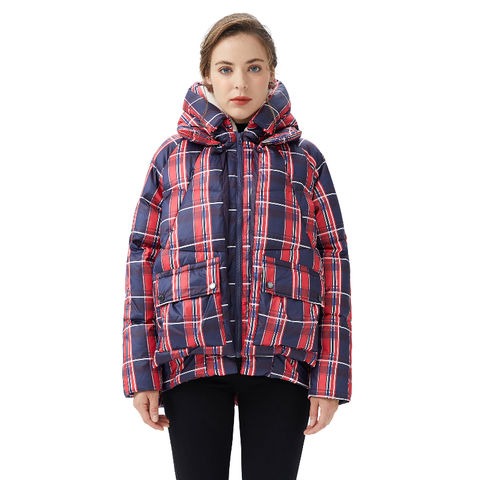 plaid down coats & jackets