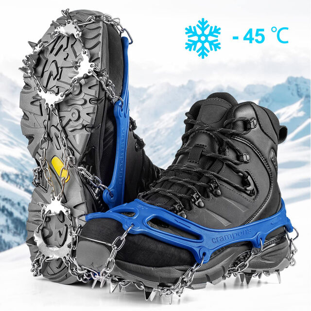 Crampones Antideslizantes para Hielo, 19 Puntas de Acero Inoxidable, para Botas y Zapatos de Hombre, Mujer y Niños - Tracción Superior para Nieve y Hielo
